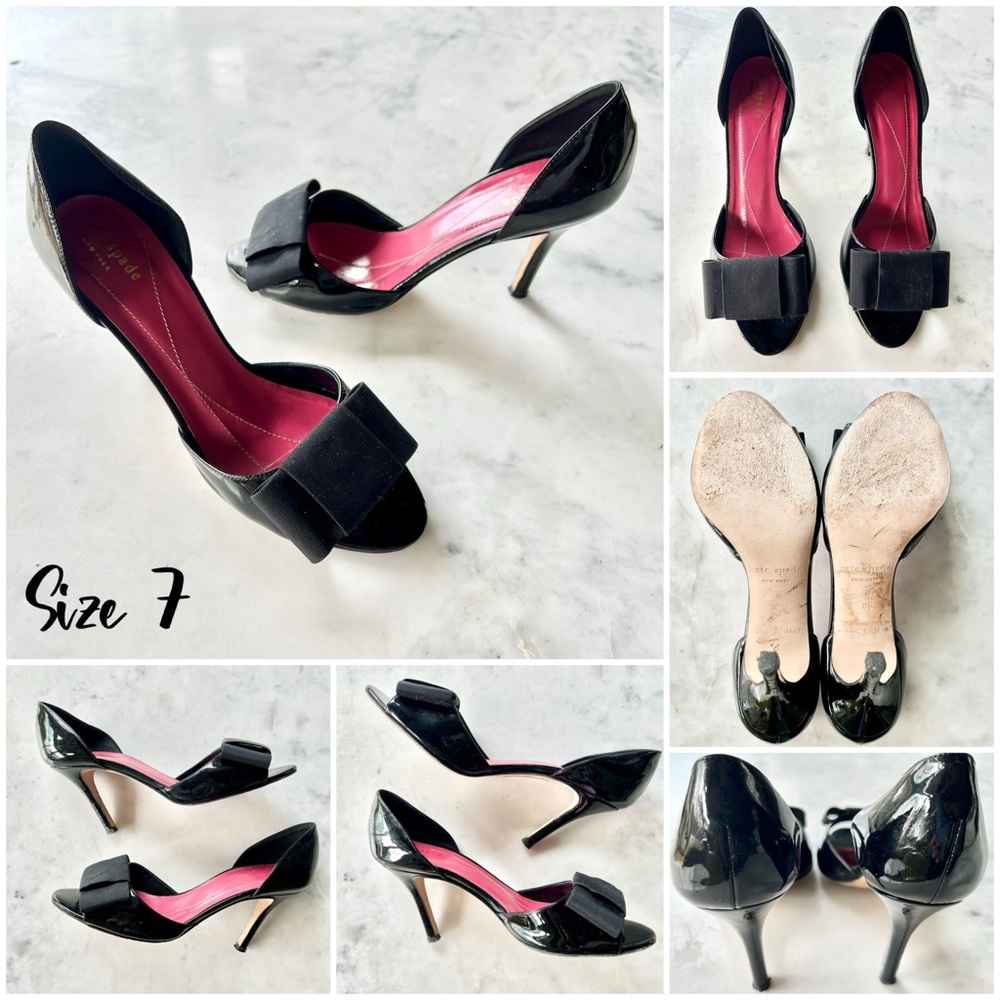 Kate Spade NY “D’Orsay” Gina Black Patent Leather Open Toe Stilettos